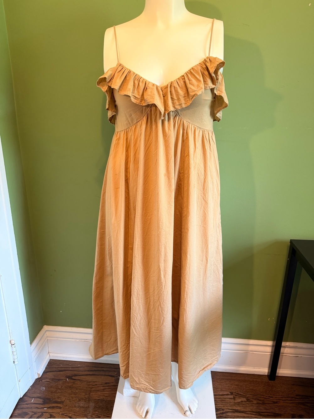 H&M Tan Ruffle-Trim Maxi Dress Small - Picture 3 of 10